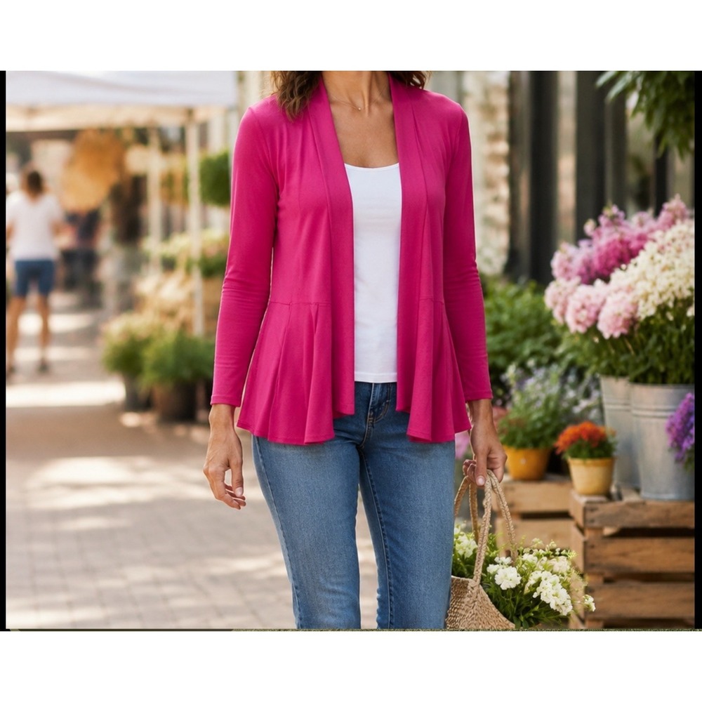 Fresh Produce Large Long Cardigan Waterfall Hot Pink Draped Front